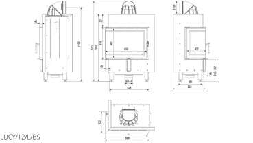 Eck-Kamineinsatz Kratki LUCY/12/L/BS mit Seitenglas links - 12kW